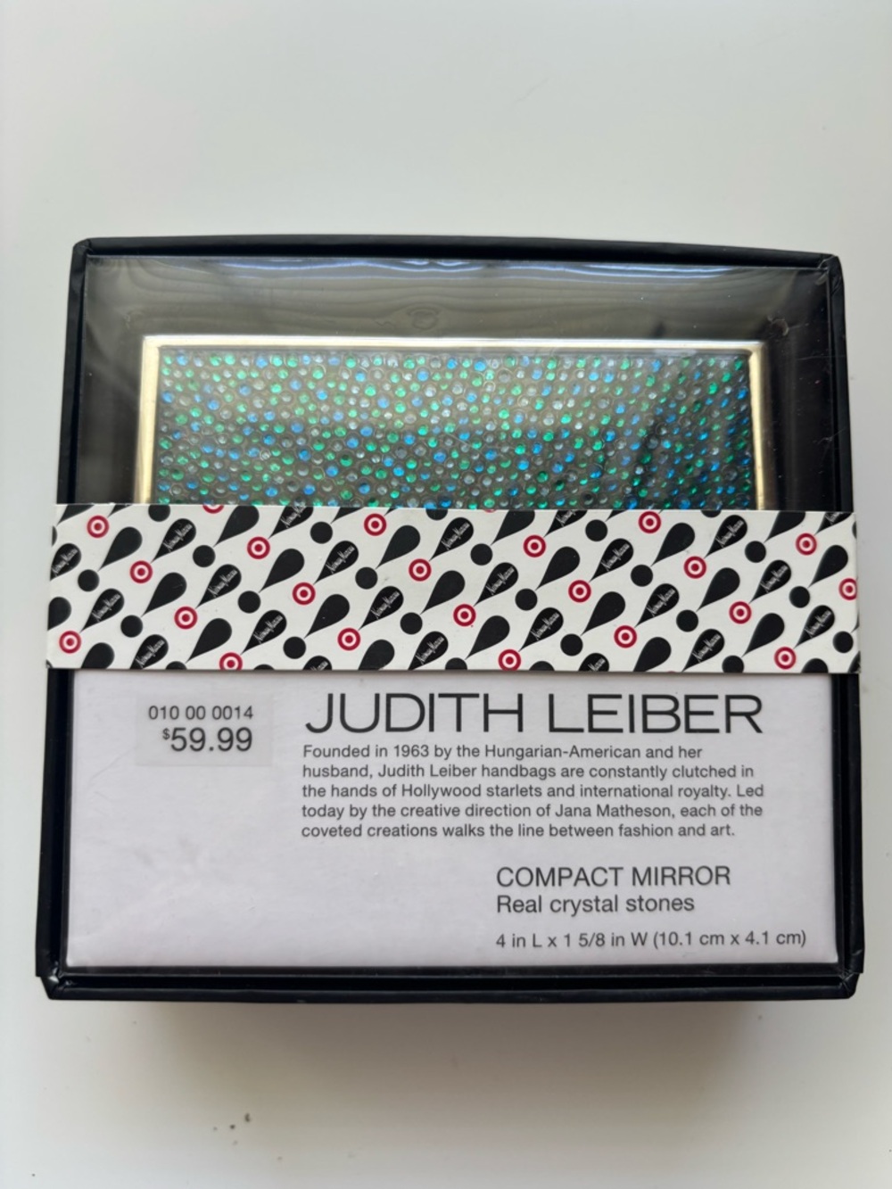 Judith Leiber Silver Compact Mirror with Green Blue Crystals